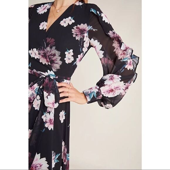 NEW Anthropologie Yumi Kim Jessica Floral Ruffled Semi-Sheer Maxi Dress X-Small - Picture 4 of 4